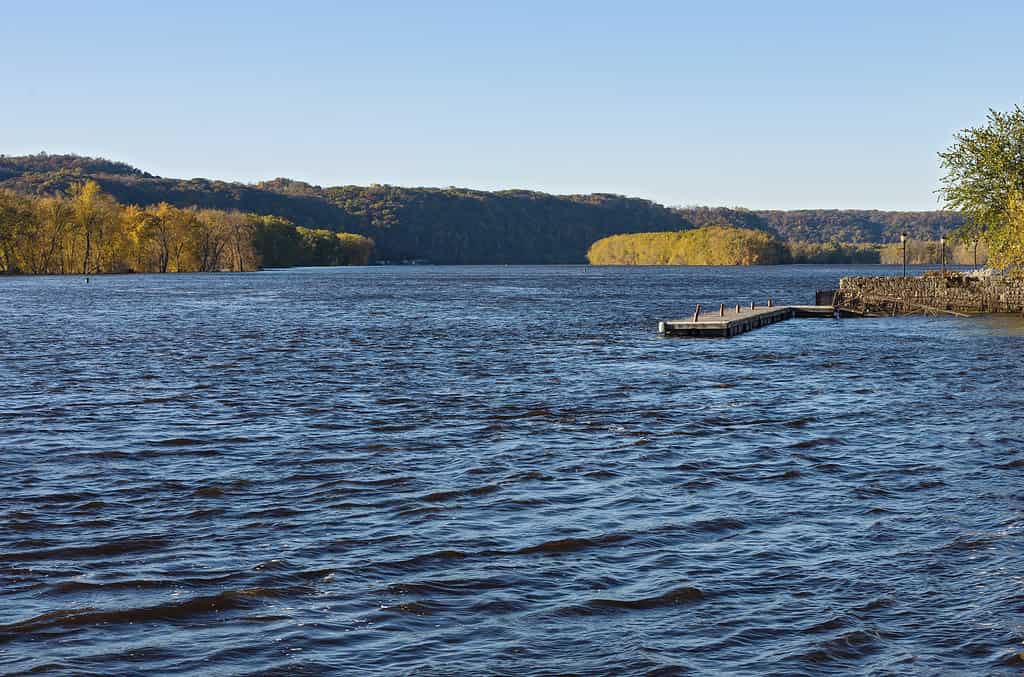 Pier and Wooded Banks of River at Prairie du Chien
