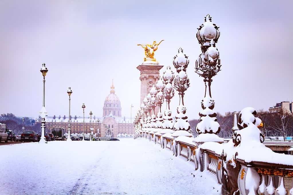 Bridge Pont Alexandre III winter snow fairytale