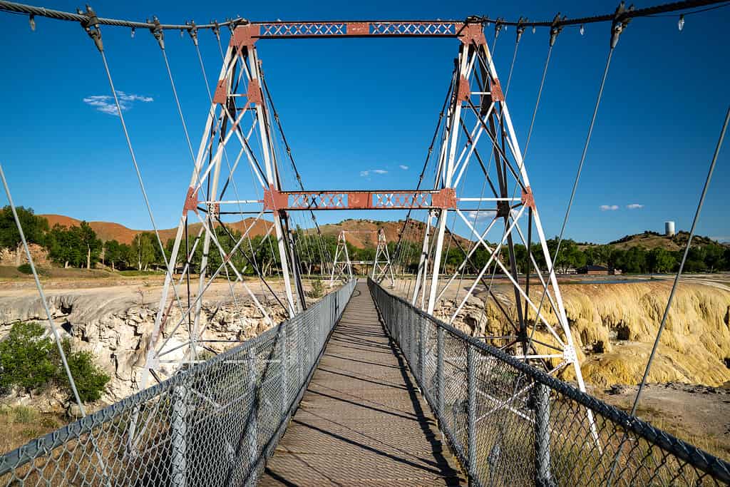 Swinging pedestrian bridge in Hot Springs State Park in Thermopolis, Wyoming