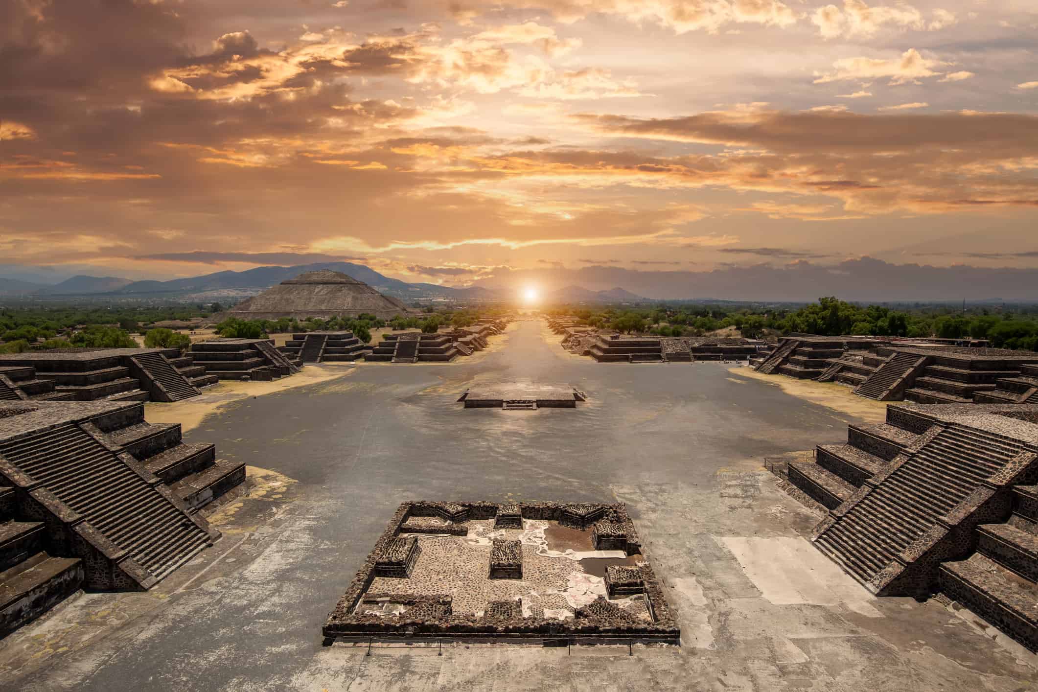 Landmark Teotihuacan pyramids complex located in Mexican Highlands and Mexico Valley close to Mexico City