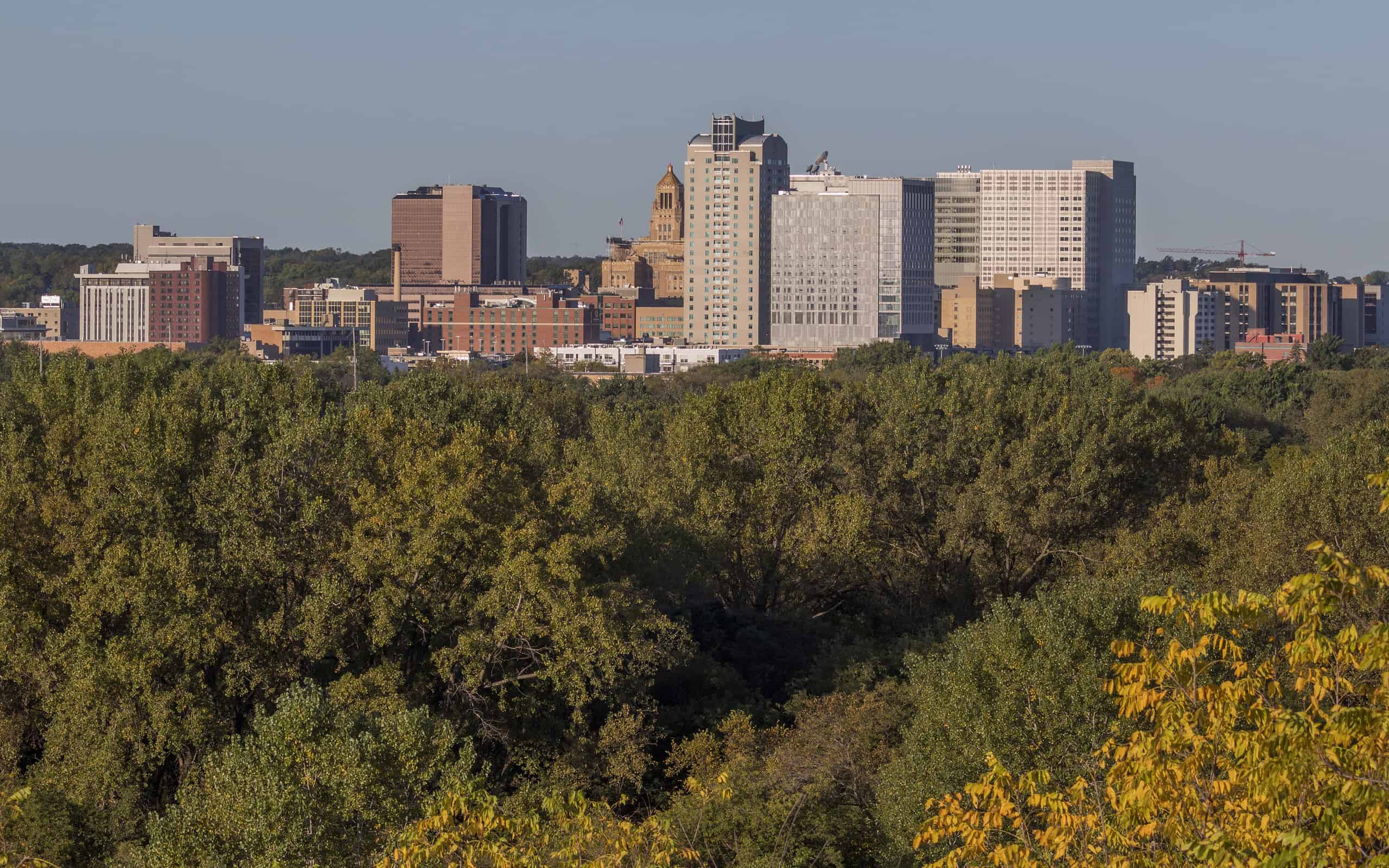 Downtown Rochester, MN Skyline during a Clear Fall Day