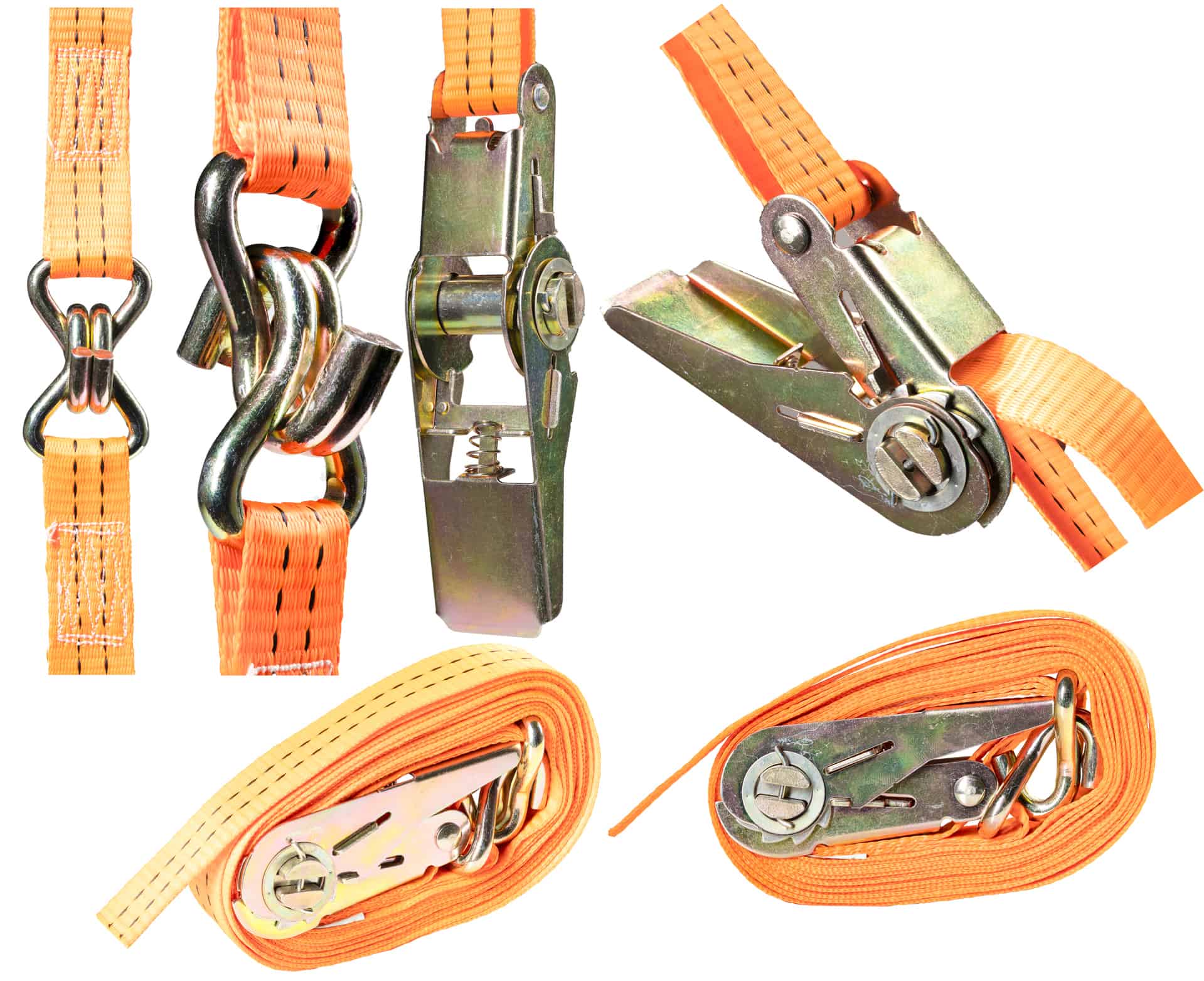 Cargo strapping belt for trucks. Accessories for securing cargo and goods. Isolated background.