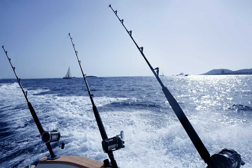 Boat trolling fishing on Mediterranean