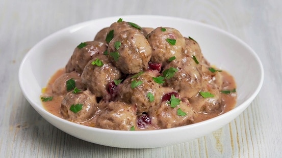 Creamy Cranberry Meatballs. baked meatballs in creamy cranberry sauce
