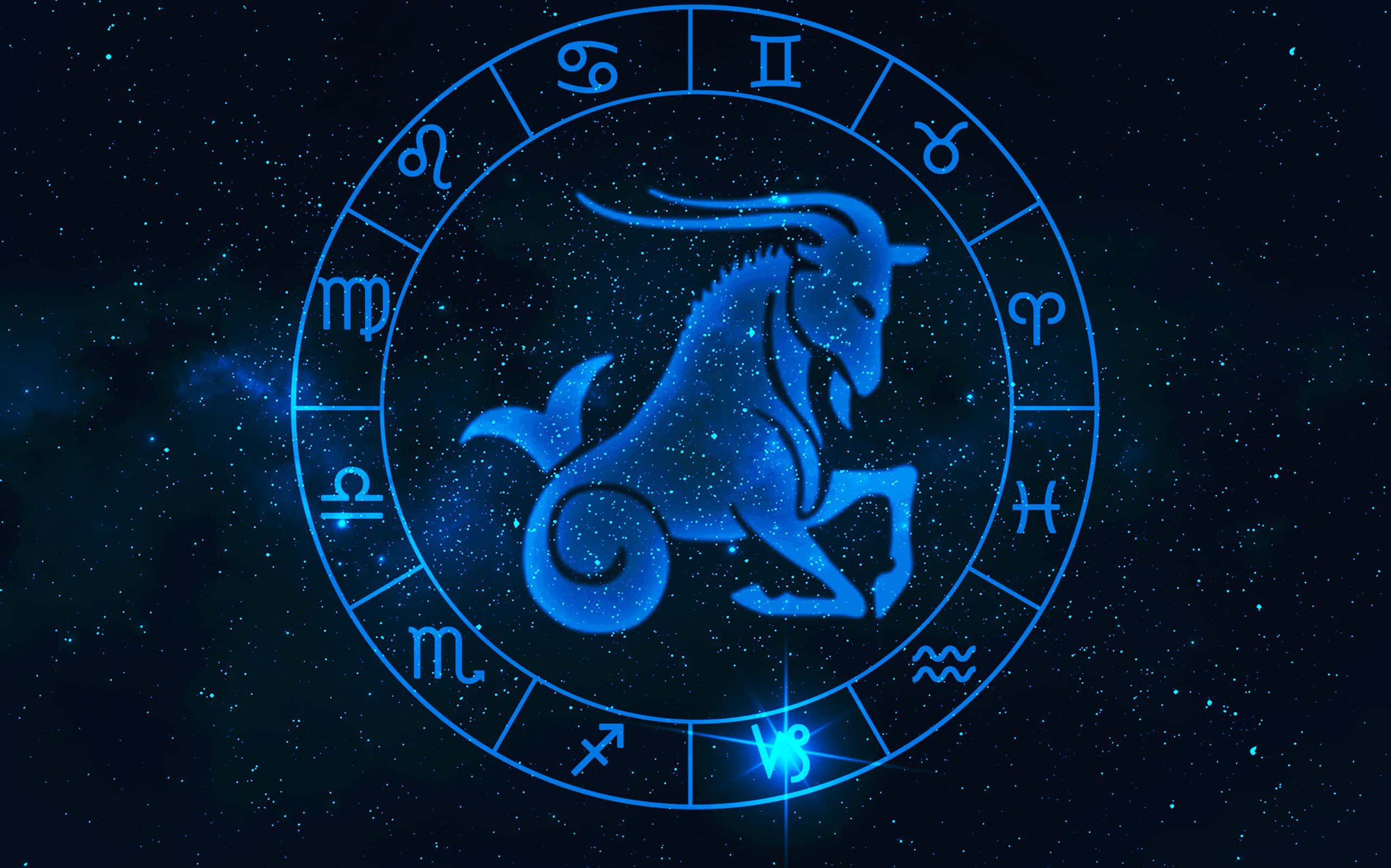 capricorn horoscope sign in twelve zodiac with galaxy stars backgroun