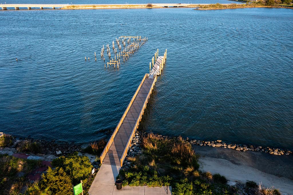 Aerial View of a Kayak Launch leading out to the water