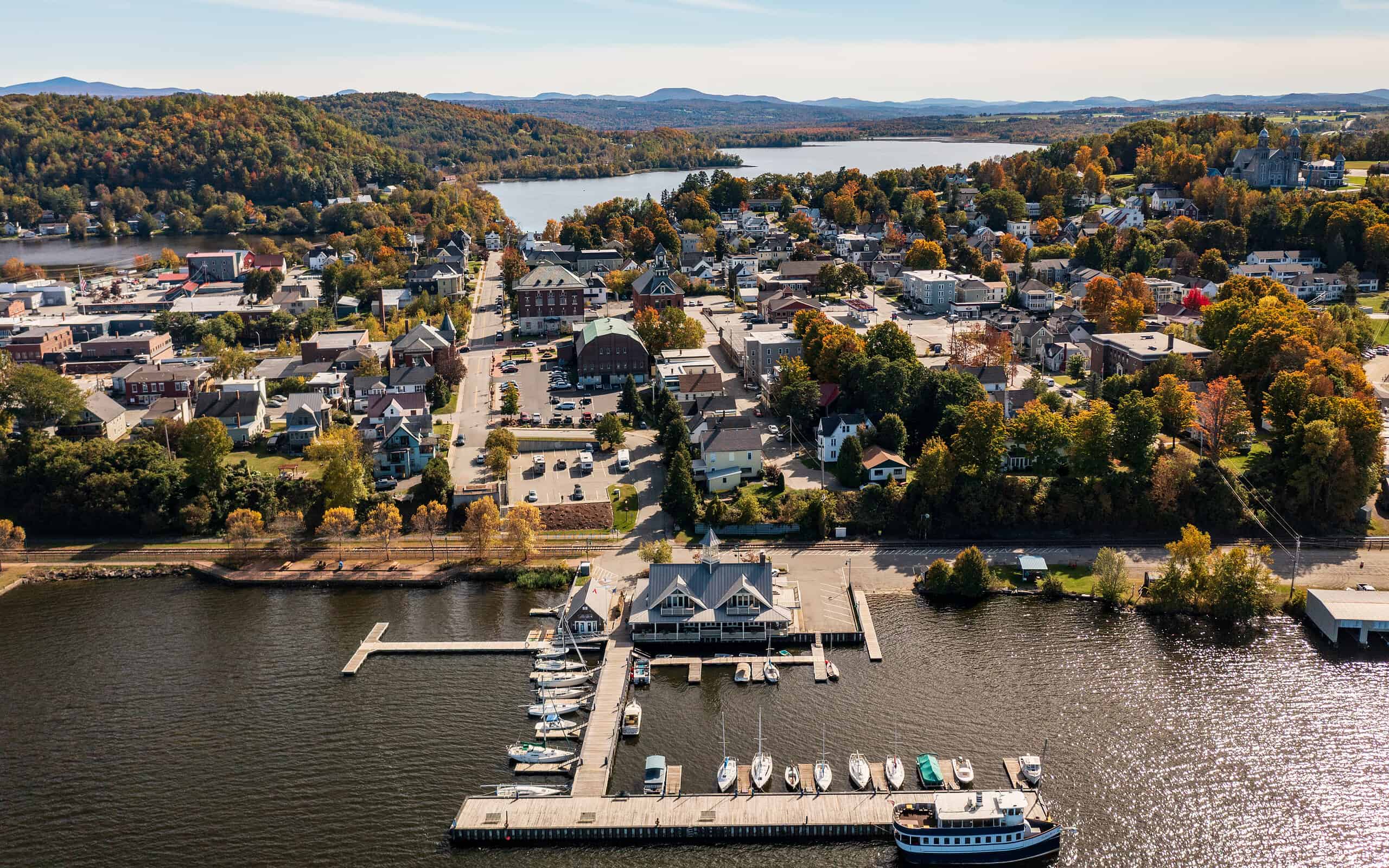 Aerial view of Newport Vermont in the fall