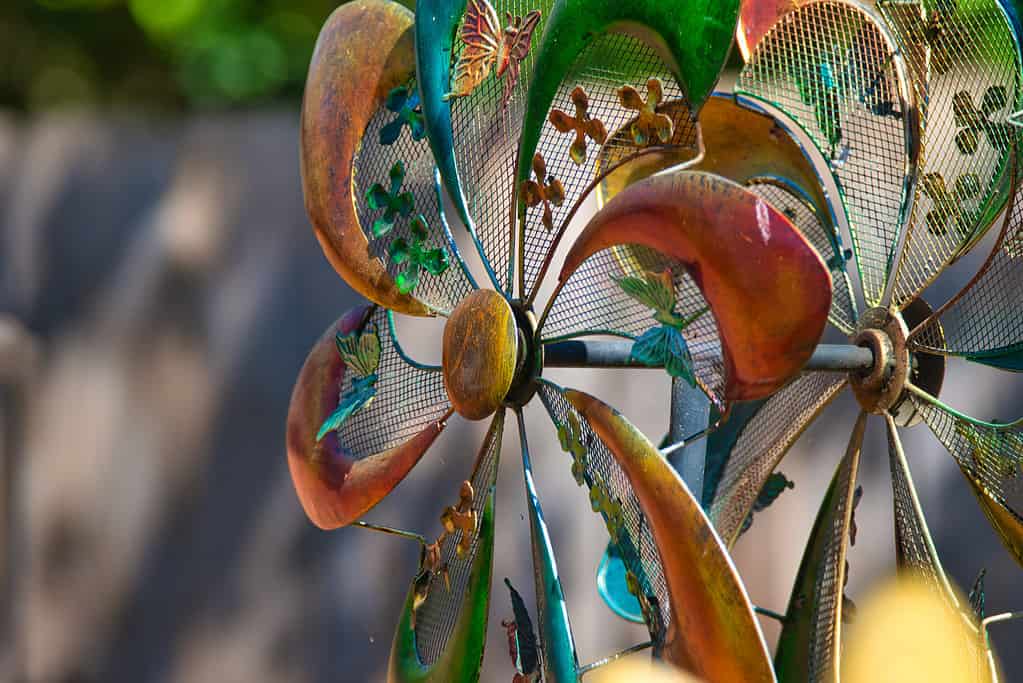 Colorful pinwheel, spinning lawn ornament