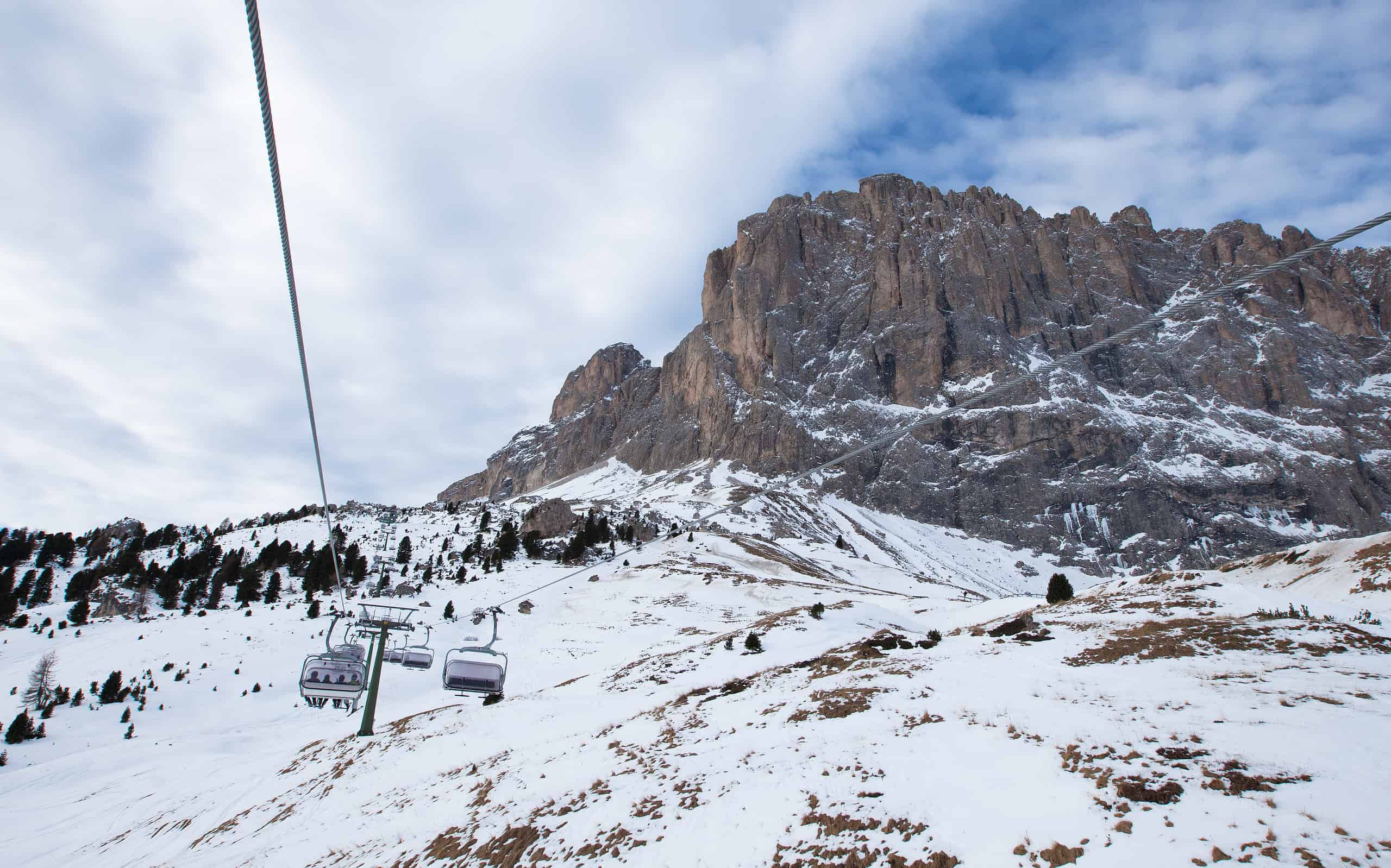 Ski lift to Saslong skiing area, Dolomiti, Val Gardena, Italy