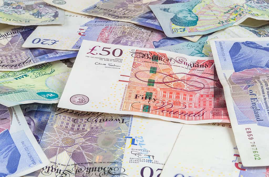 British pounds banknotes background