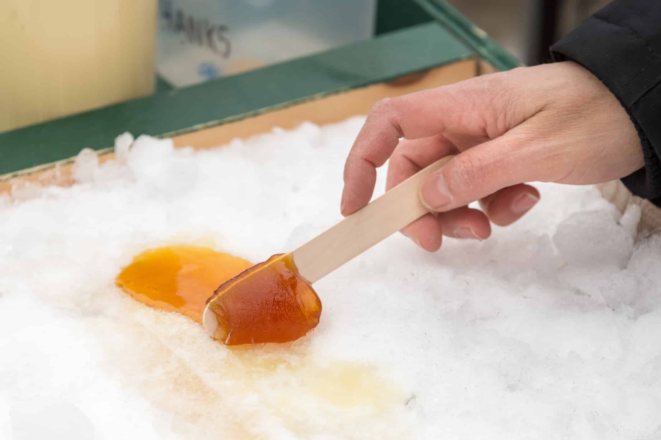Maple taffy on snow at the sugar shack, in Montreal, Canada (2017)