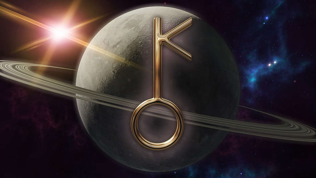 Chiron zodiac horoscope symbol and planet. 3D rendering