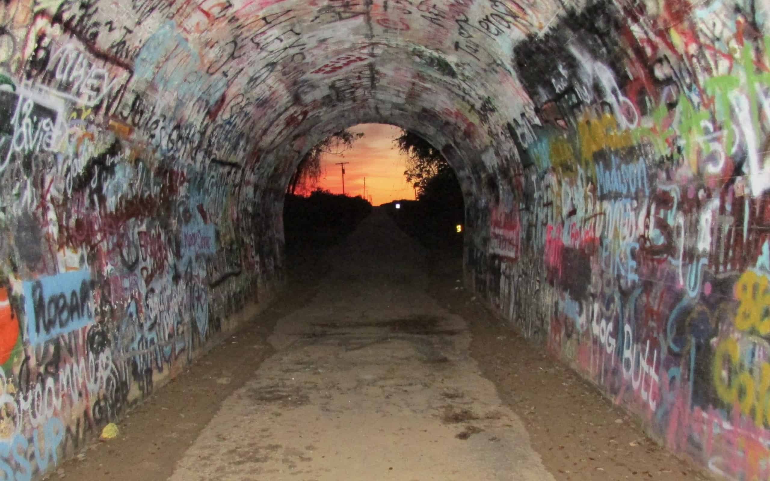 The Frostproof Grafitti Tunnel at sunset.