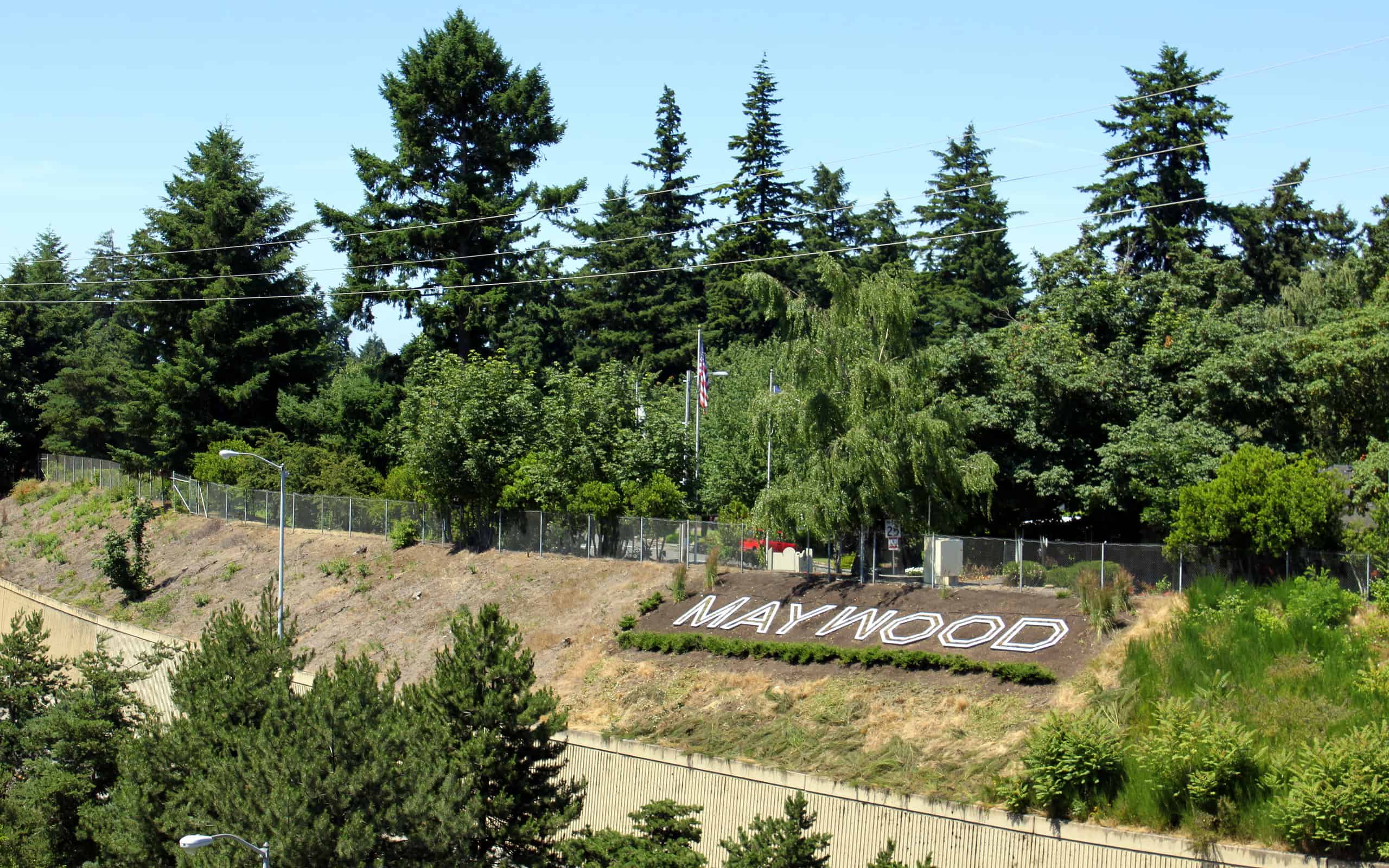 MAYWOOD hillside letters for Maywood Park, Oregon.