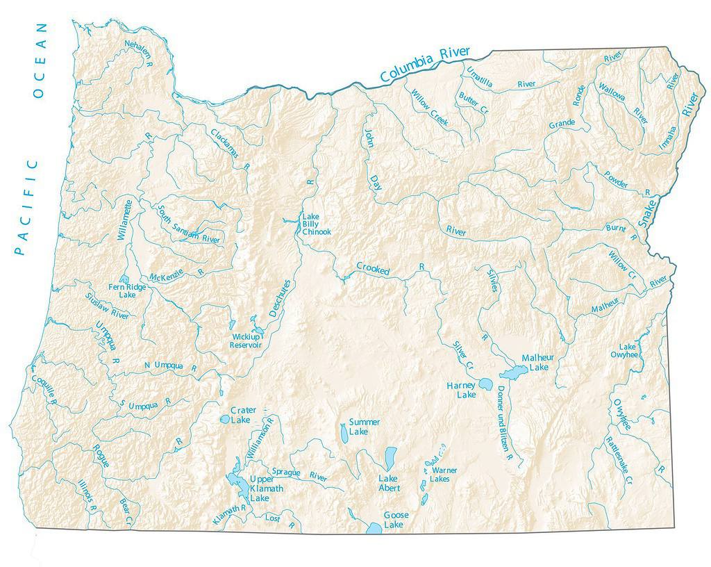 Oregon Lakes and River Map