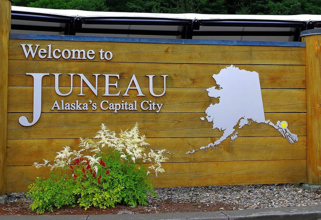 Welcome to Juneau! The greeting in Juneau port. Alaska.