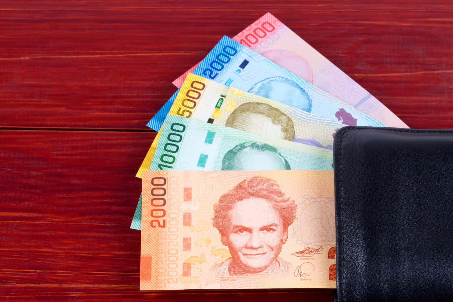 Costa Rican Colon in the black wallet 