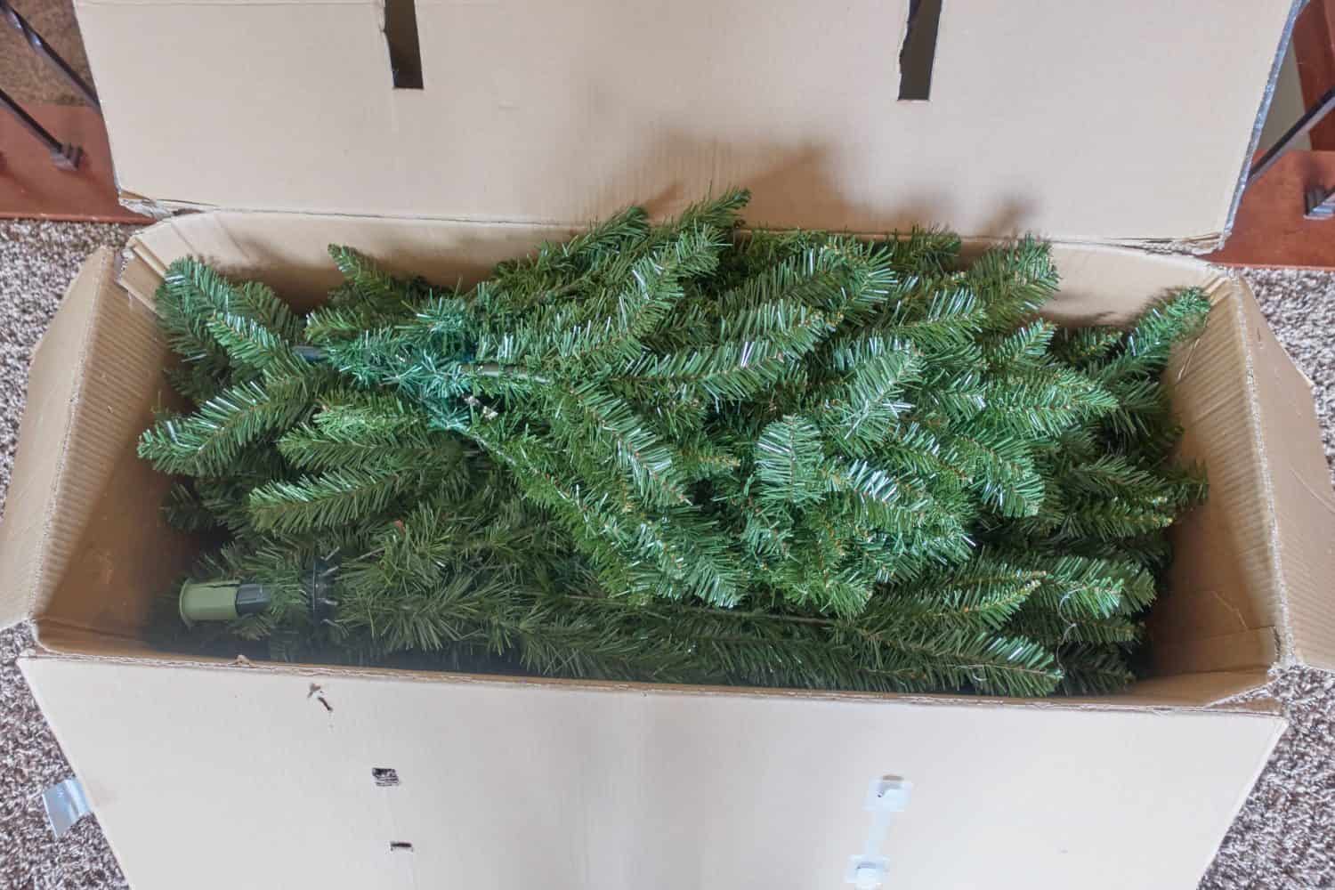 Disassembled artificial Christmas coniferous tree
