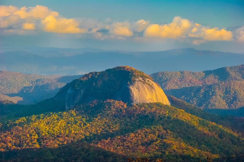 This is Looking Glass Rock near Brevard, NC, in Pisgah NF. In Winter the rock freeses, thus the name looking glass. It is a white granite pluton that rises 4000 ft. above the forest floor.