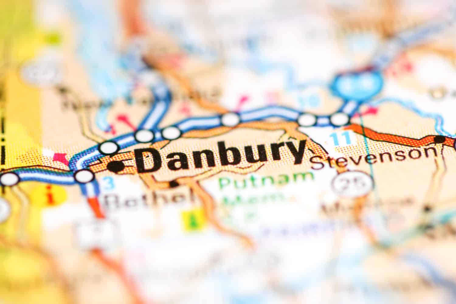 Danbury. Connecticut. USA on a geography map
