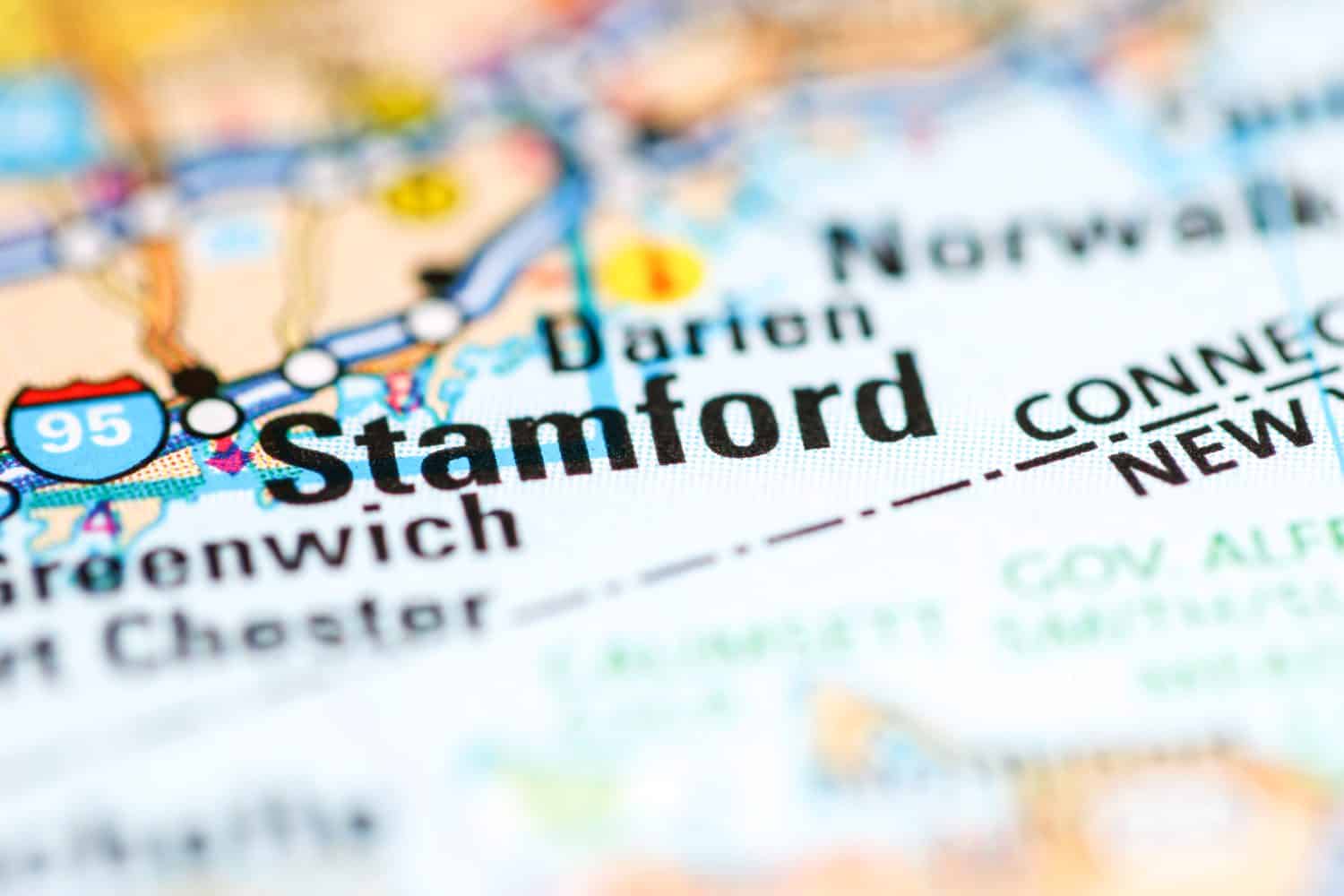 Stamford. Connecticut. USA on a geography map