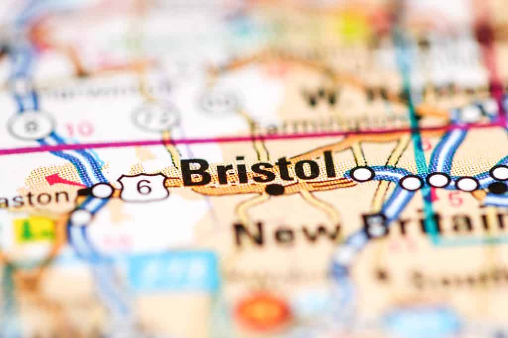 Bristol. Connecticut. USA on a geography map