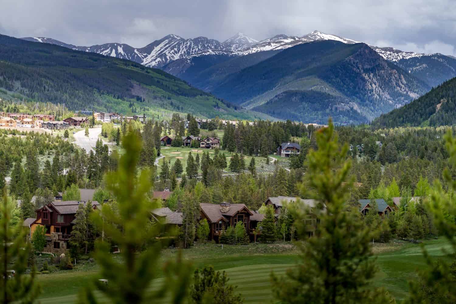 Overlooking the keystone golf course with views of Keystone Colorado and the mountains to the east while mountain biking the soda creek trail.