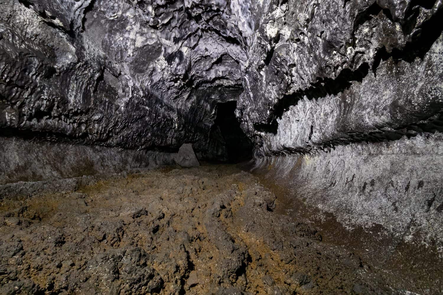 Dark, Underground Lava Tube At Kaumana Caves State Park In Hilo, Big Island, Hawaii, USA