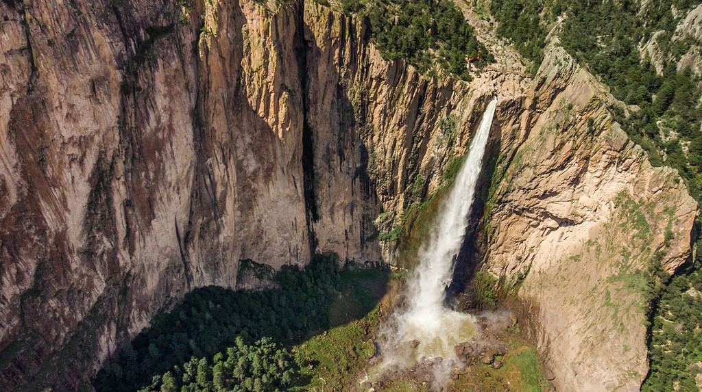 Aerial view of the Basaseachi Waterfall in Chihuahua. Second-highest waterfall in Mexico.