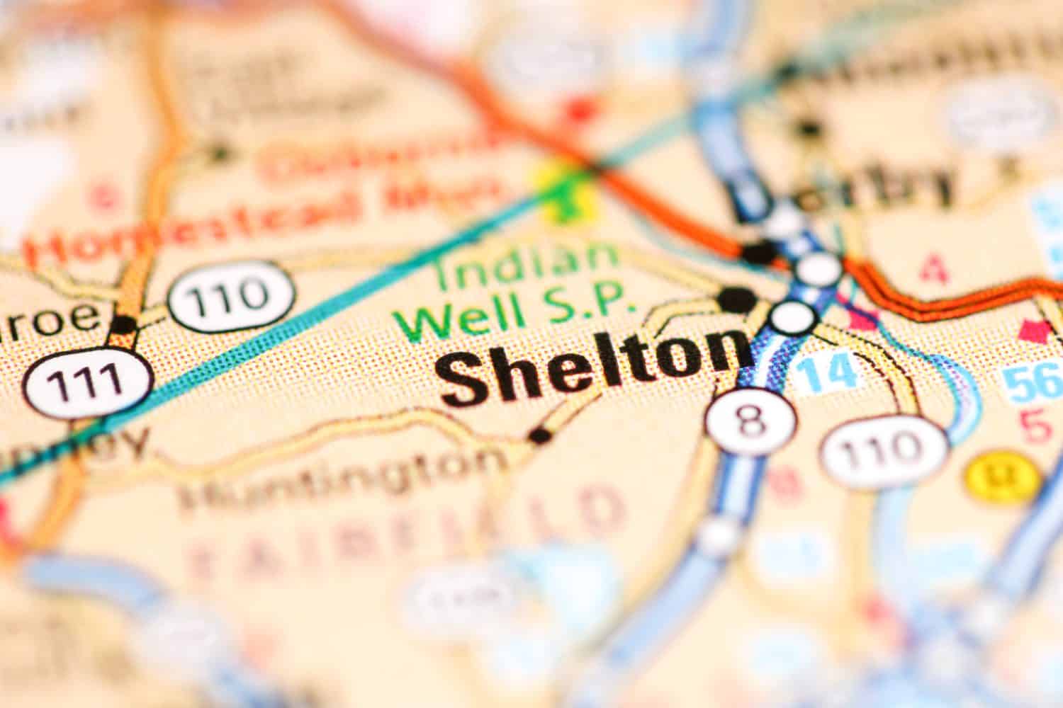 Shelton. Connecticut. USA on a geography map