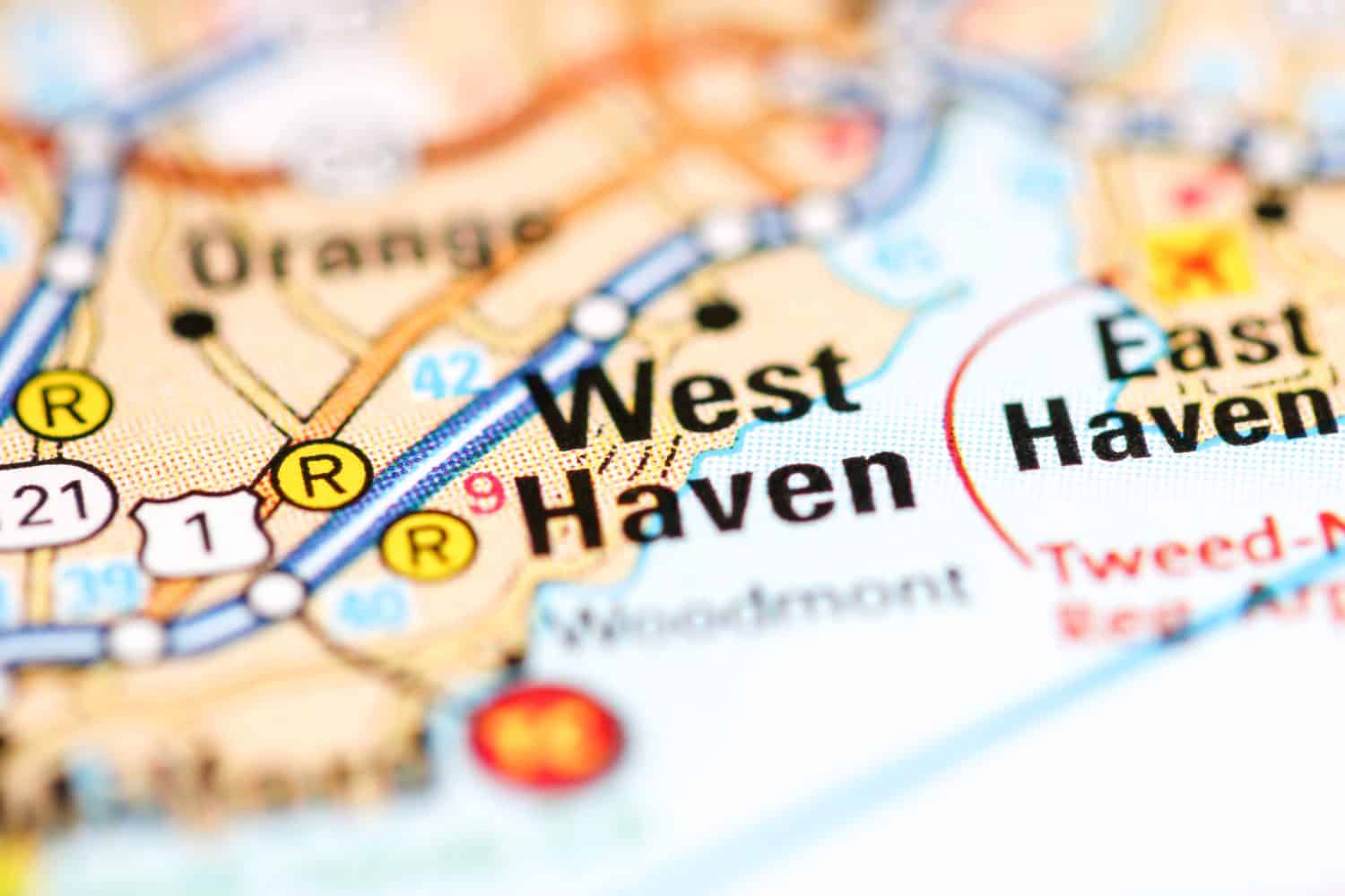 West Haven. Connecticut. USA on a geography map