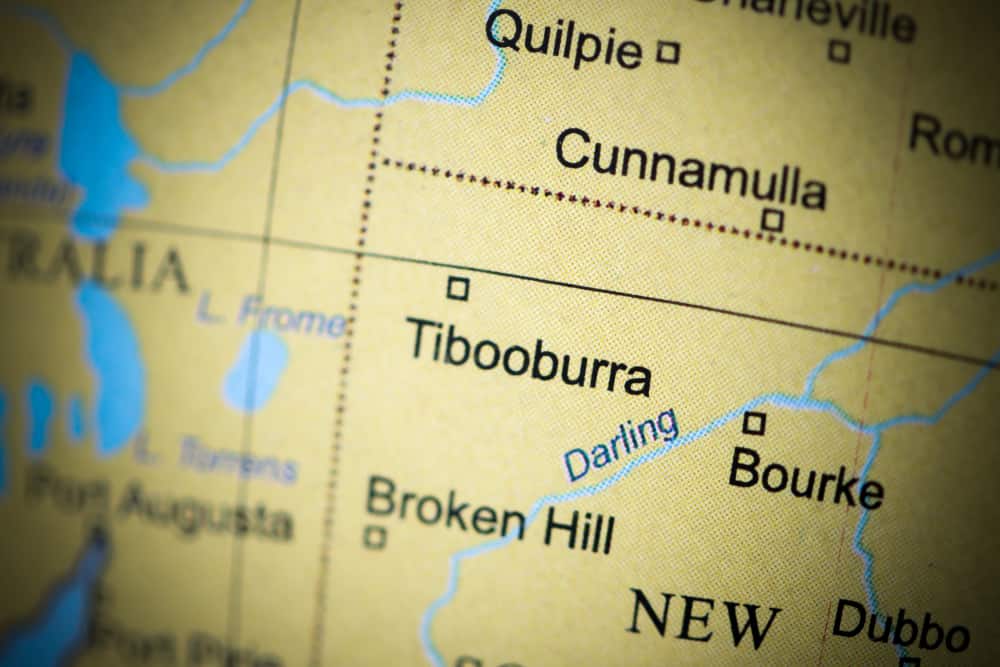 Tibooburra. Australia on a geography map