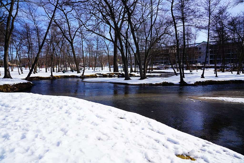 Winter season landscape view of a park in Lake Geneva, Wisconsin