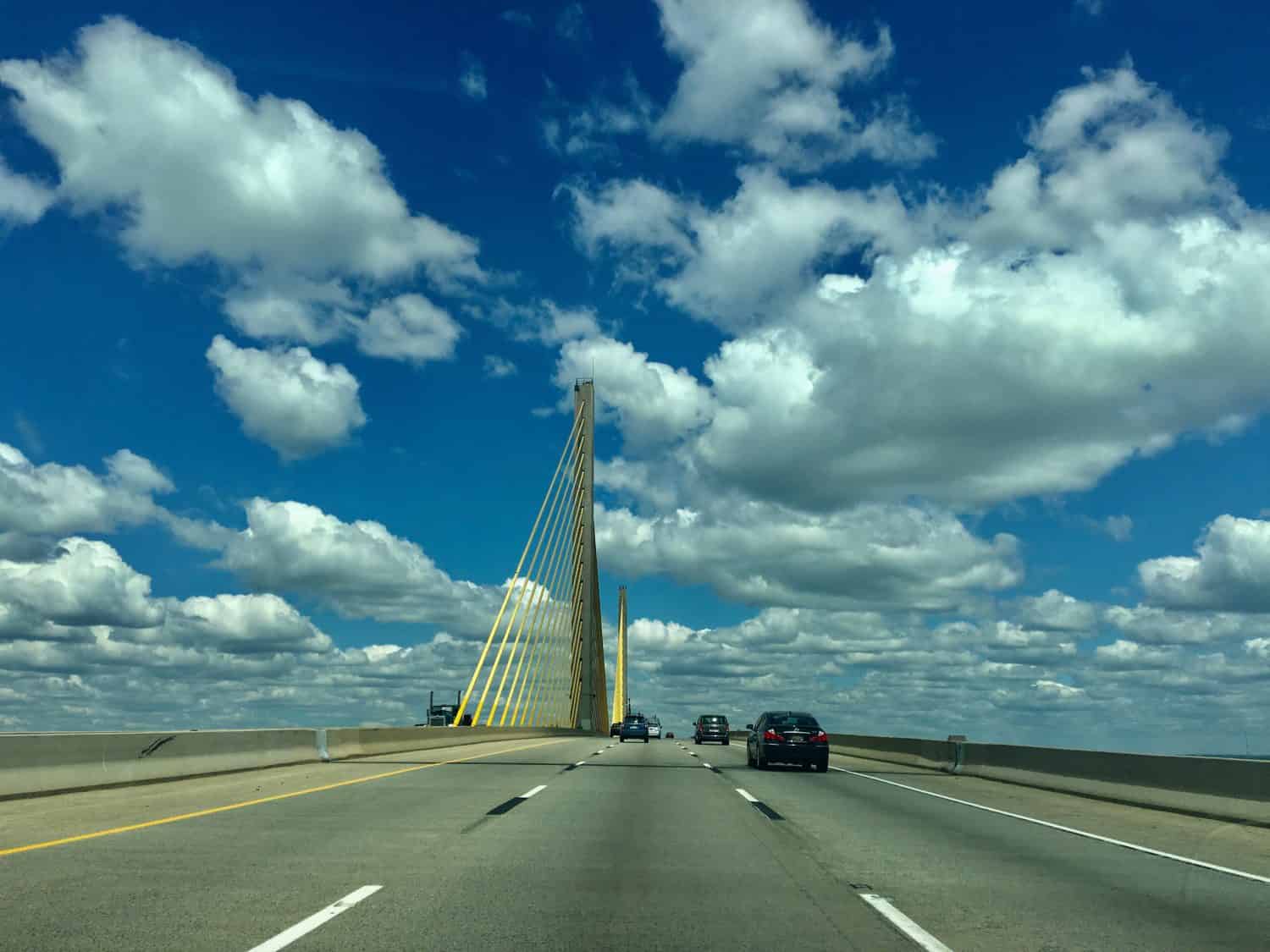 Passing through Senator William V. Roth Jr. Bridge, a concrete and steel cable-stayed bridge in Middletown, Delaware