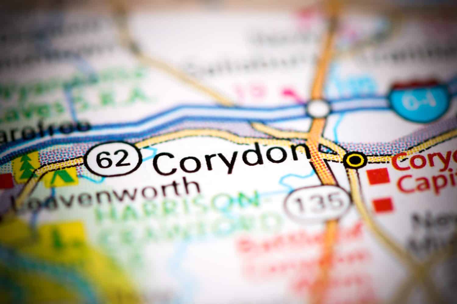 Corydon. Indiana. USA on a geography map