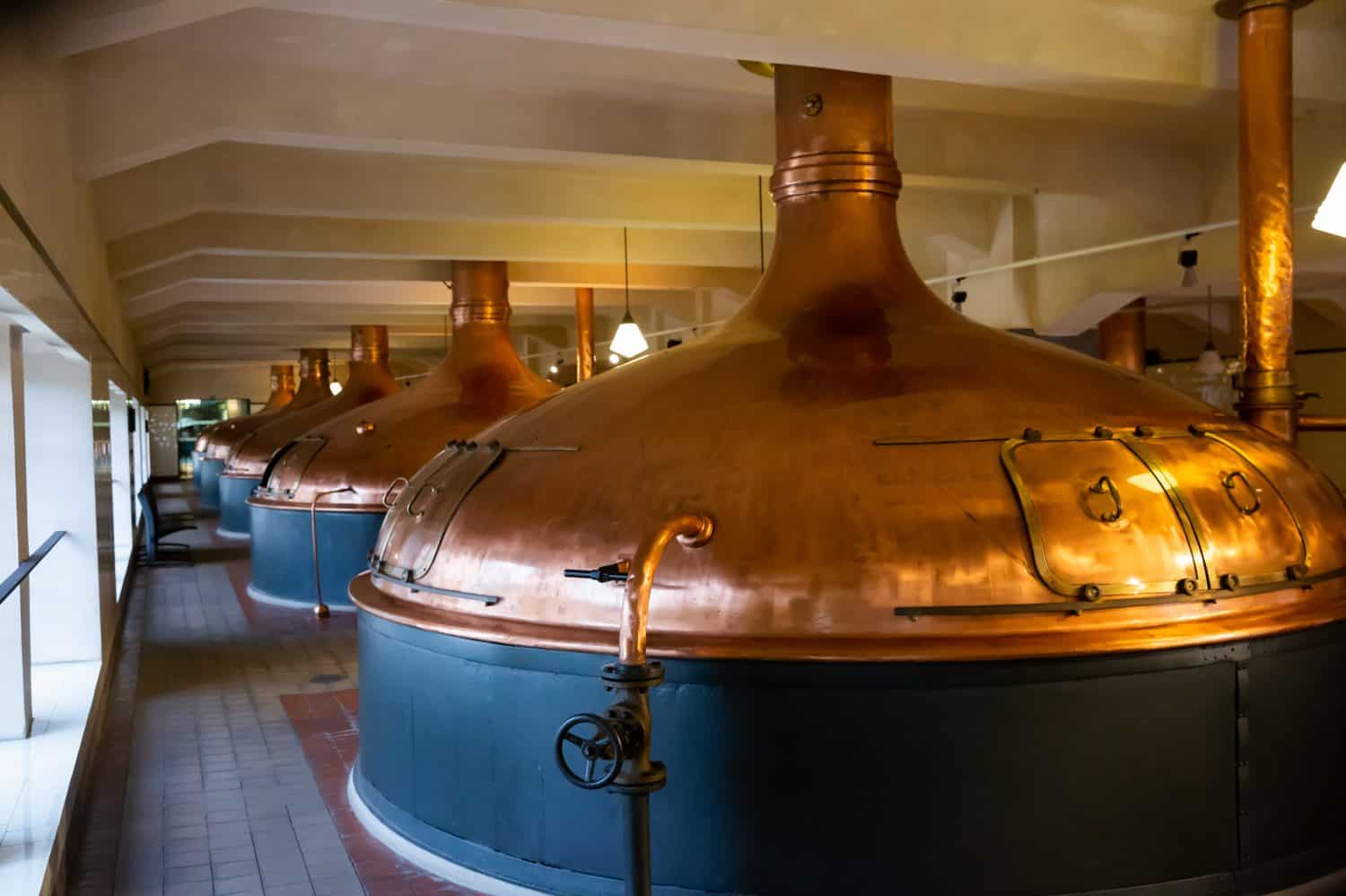Retro copper distillery tanks in Czech Pilsen (Plzen)