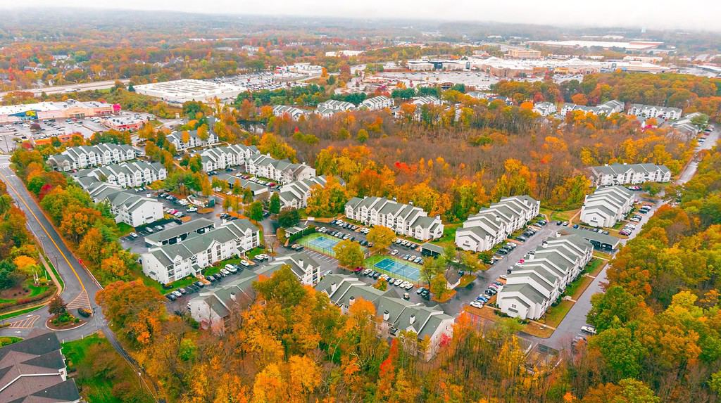 Aerial view of Fall Colors in Manchester, Connecticut USA
