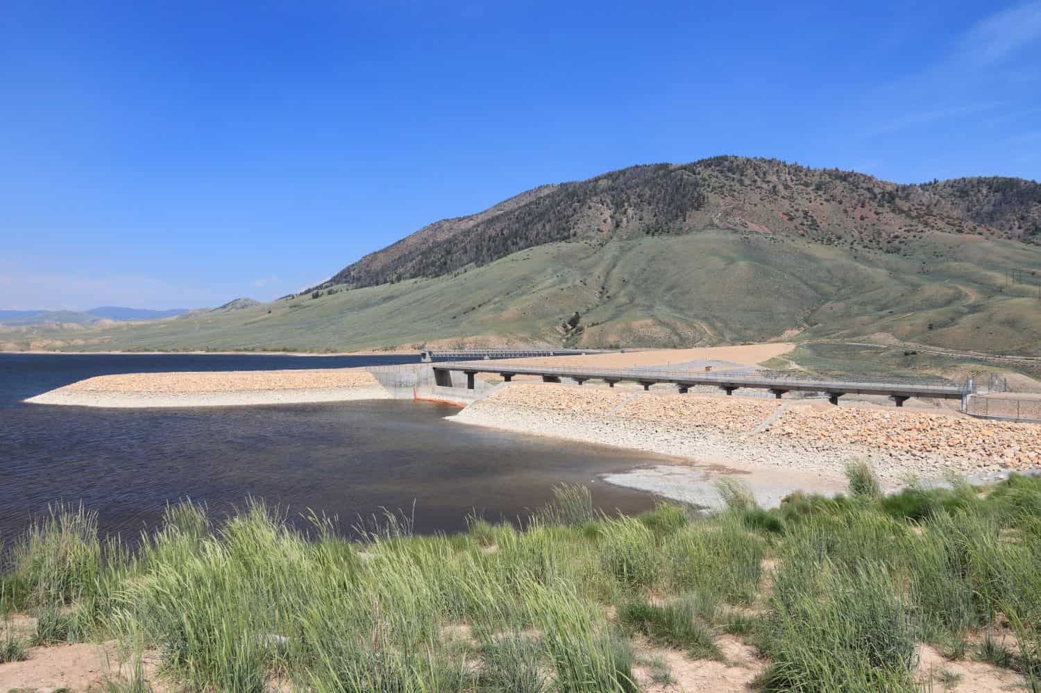 Colorado, United States - Wolford Mountain Reservoir on Muddy Creek, part of the Colorado River watershed. Low level of water.