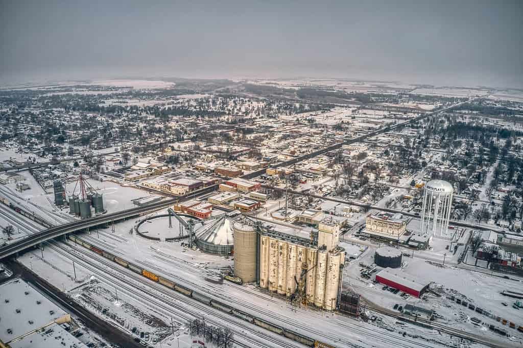 Aerial View of North Platte, Nebraska in Winter