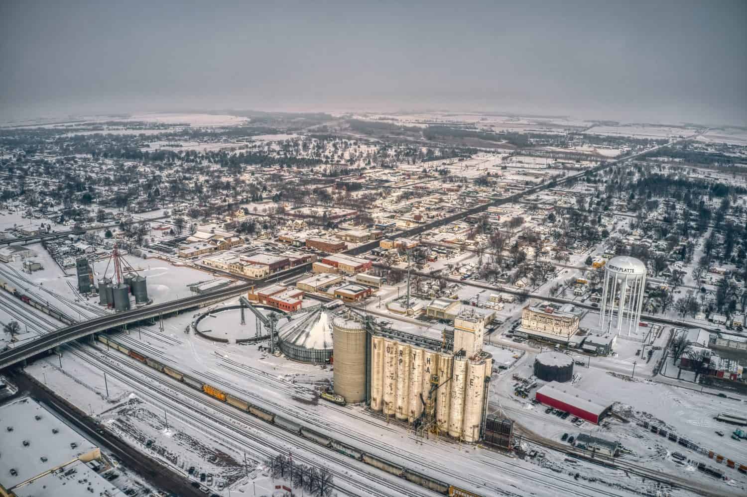 Aerial View of North Platte, Nebraska in Winter