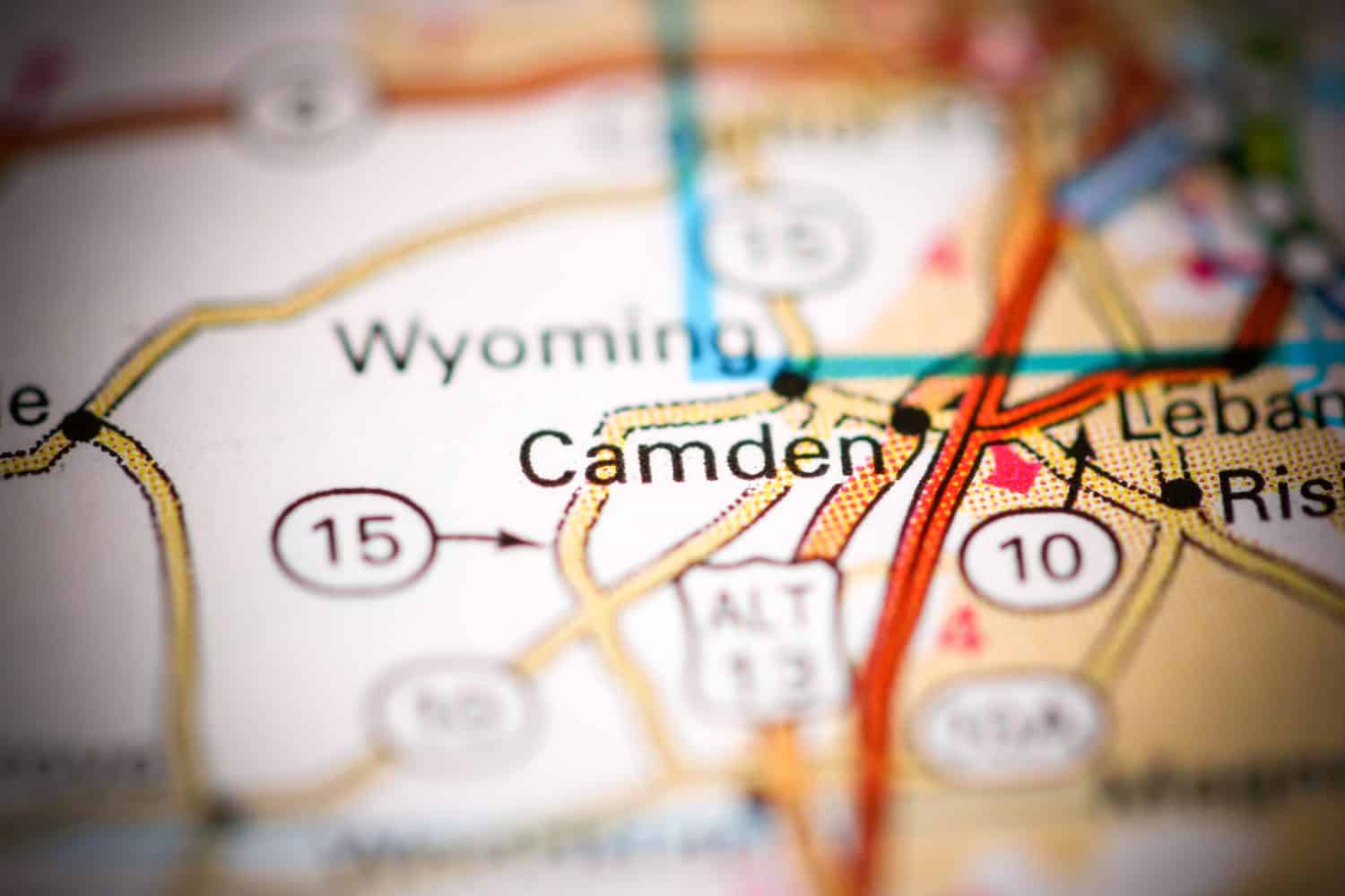 Camden. Delaware. USA on a geography map