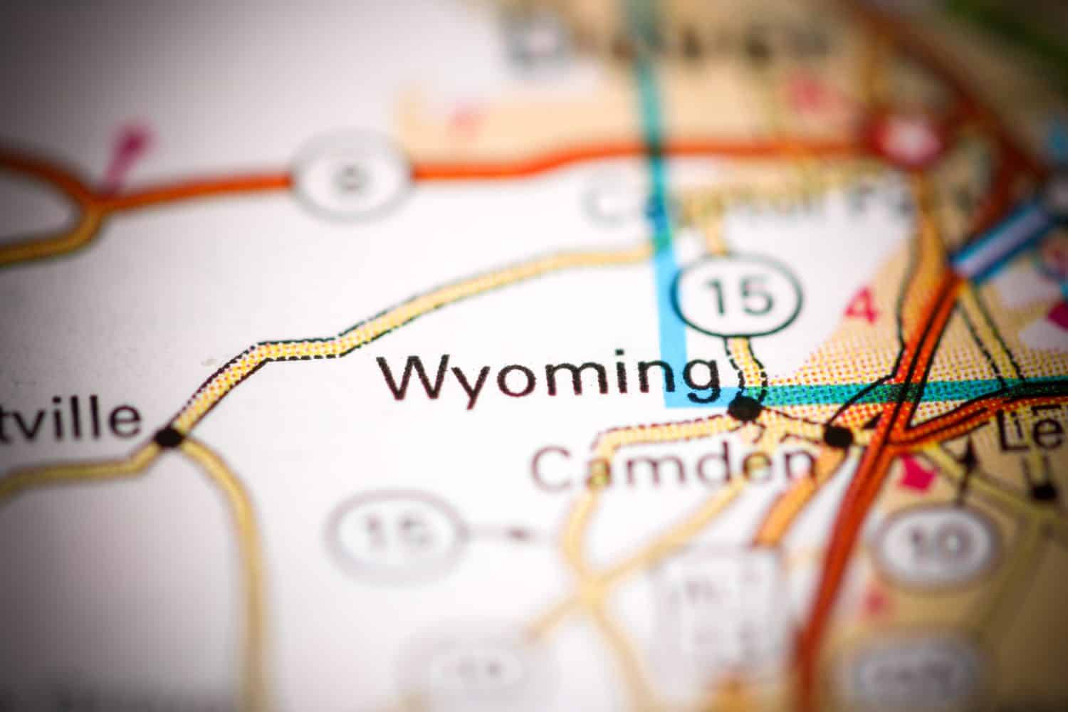 Wyoming. Delaware. USA on a geography map