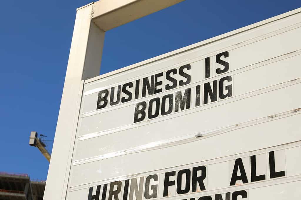 Business is booming sign in Austin, Texas market