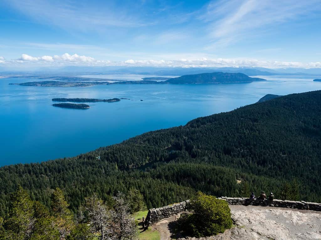 Scenic view over Rosario Strait from the watchtower at the top of Mount Constitution in Moran State Park - Orcas Island, WA, USA