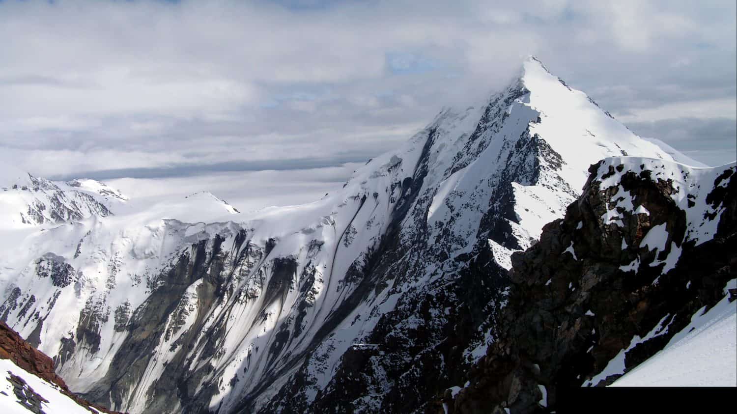 Caucasus, Ossetia. Genaldon gorge. Mount Dzhimara from the north.
