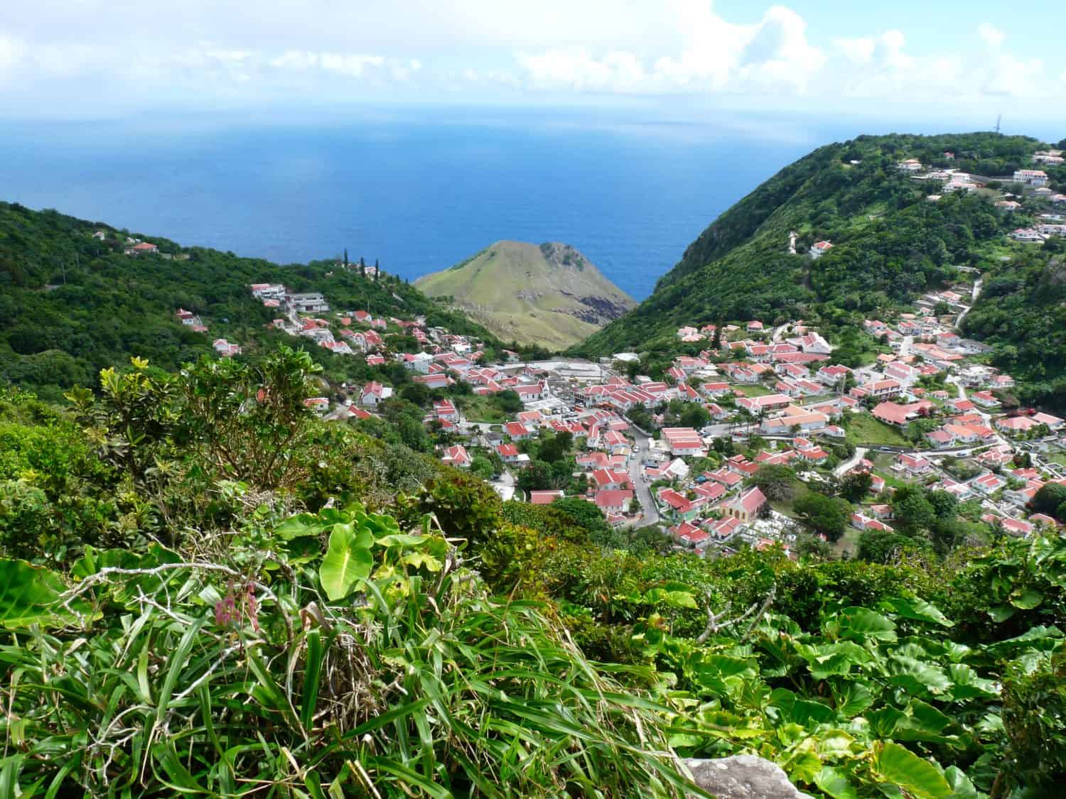 Aerial view of village in Saba, Dutch Antilles