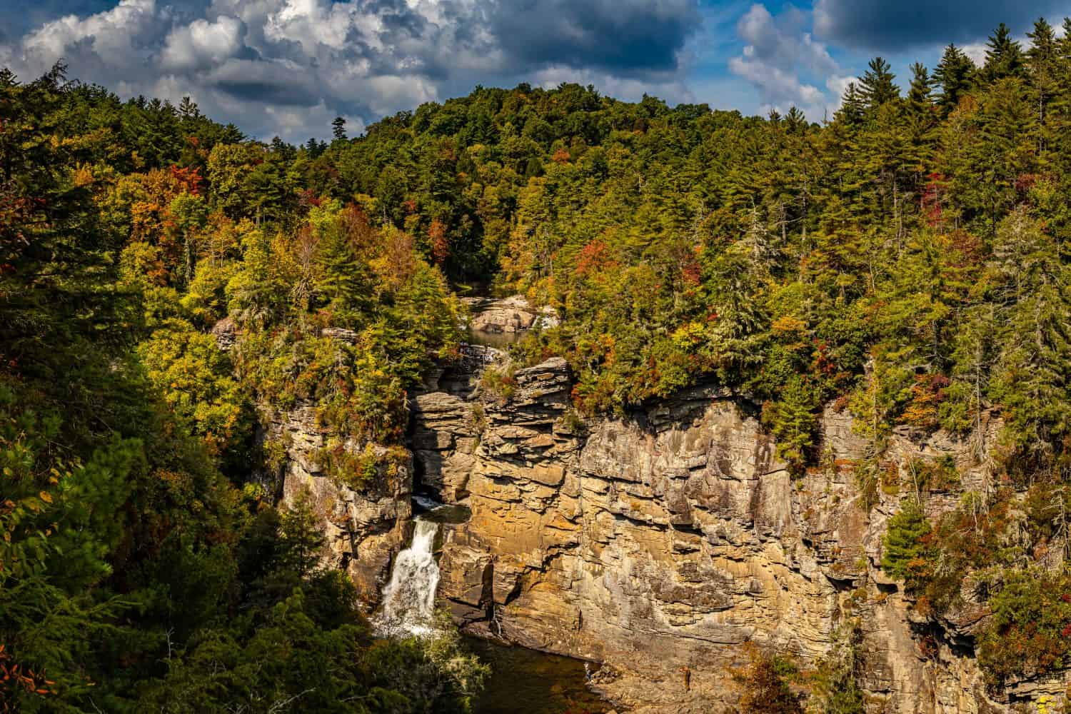 Linville Falls is the most famous and popular waterfall in the Blue Ridge Mountains owing largely to its proximity to the Blue Ridge Parkway.