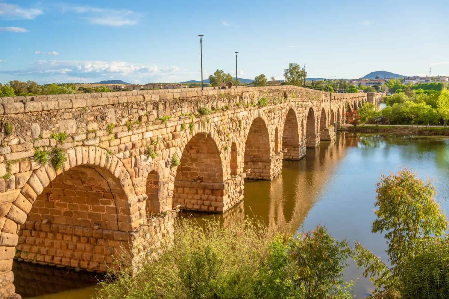 Historical Roman bridge over the Guadiana River at Merida 