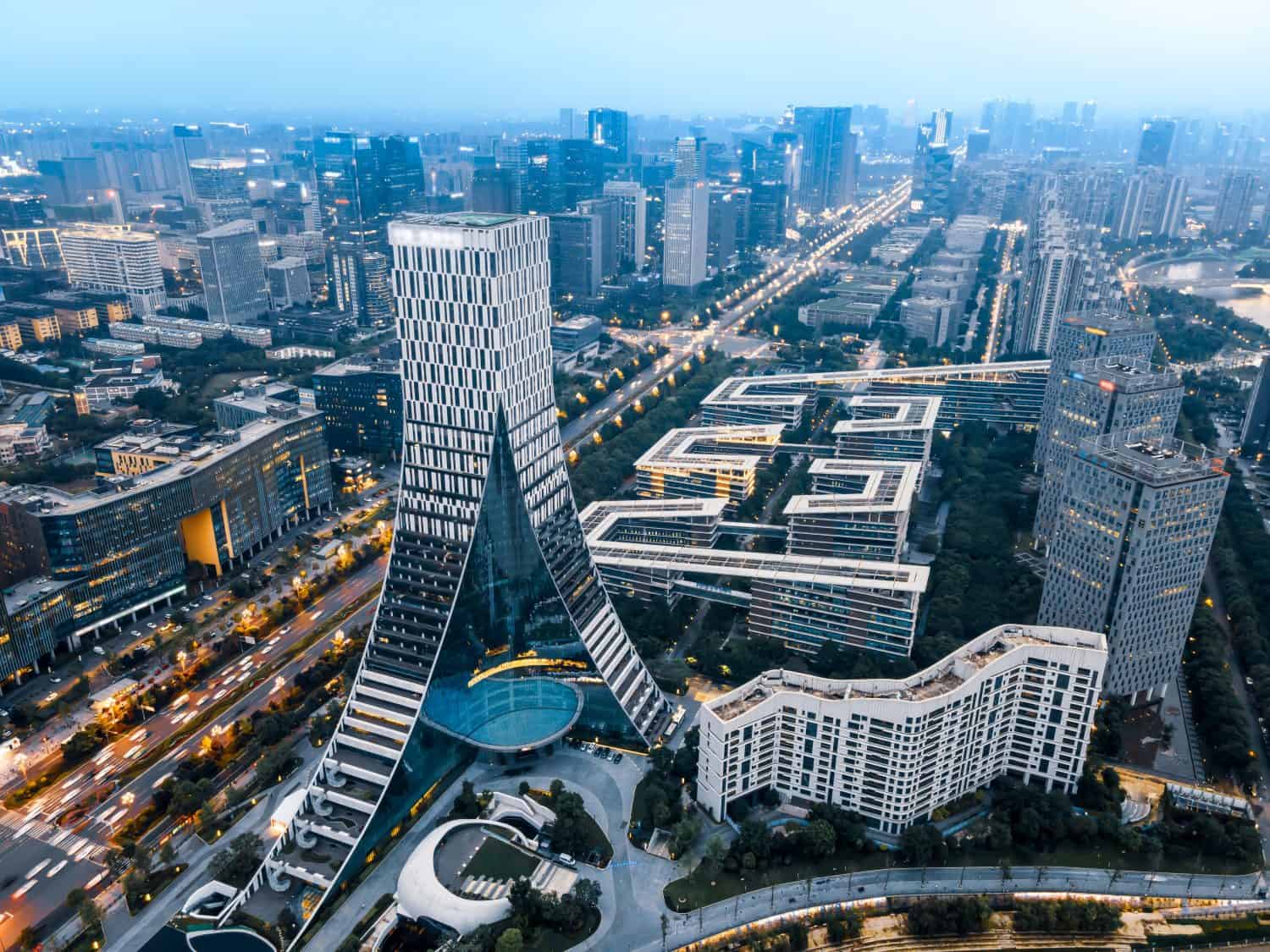 Aerial photography night view of modern buildings in Chengdu Hig
