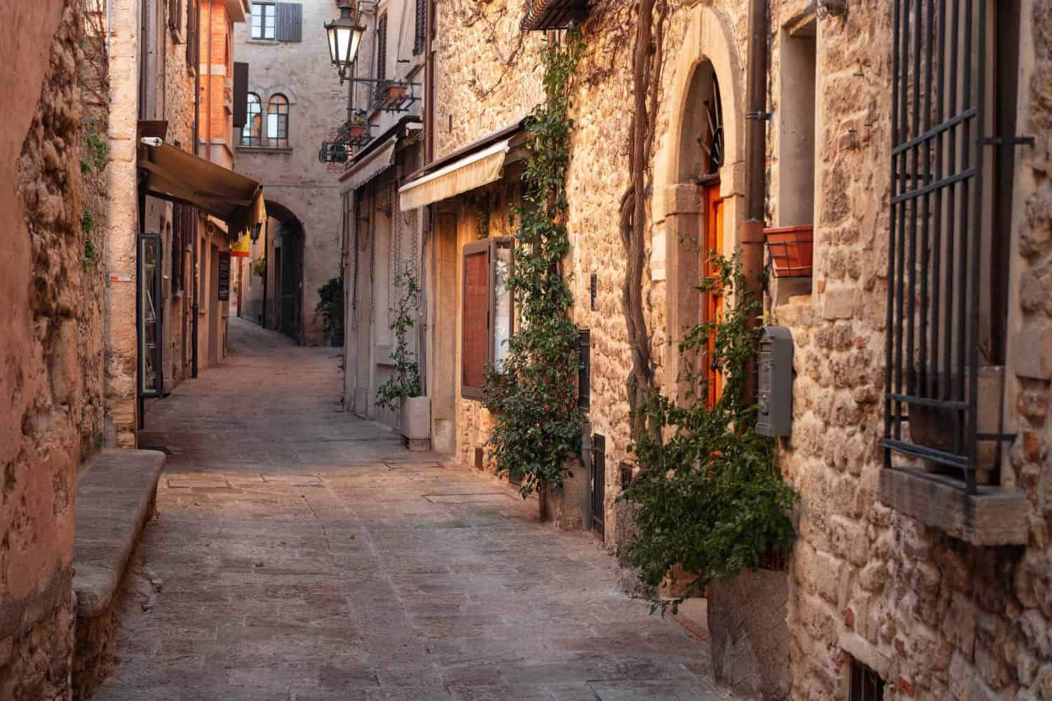City of San Marino,  Republic of San Marino narrow medieval alleyways. Countries that End in O
